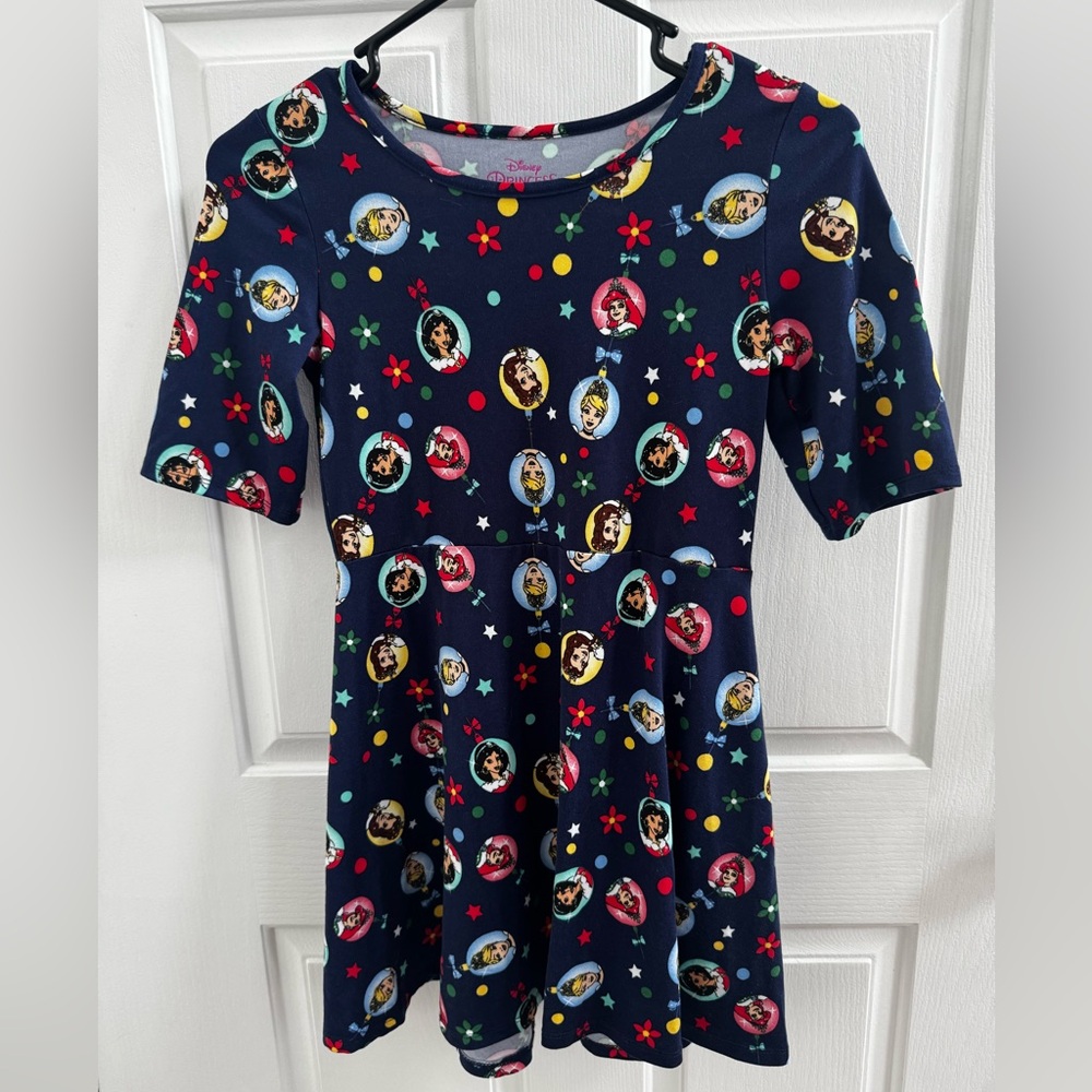 Disney Princess Christmas Navy Dress with Colorful Patterns